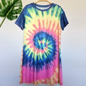Bright tie dye t-shirt dress